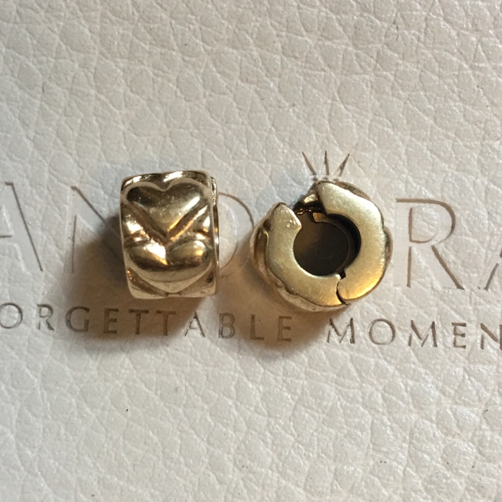 Pandora 14k gold hearts clips set of 2pcs